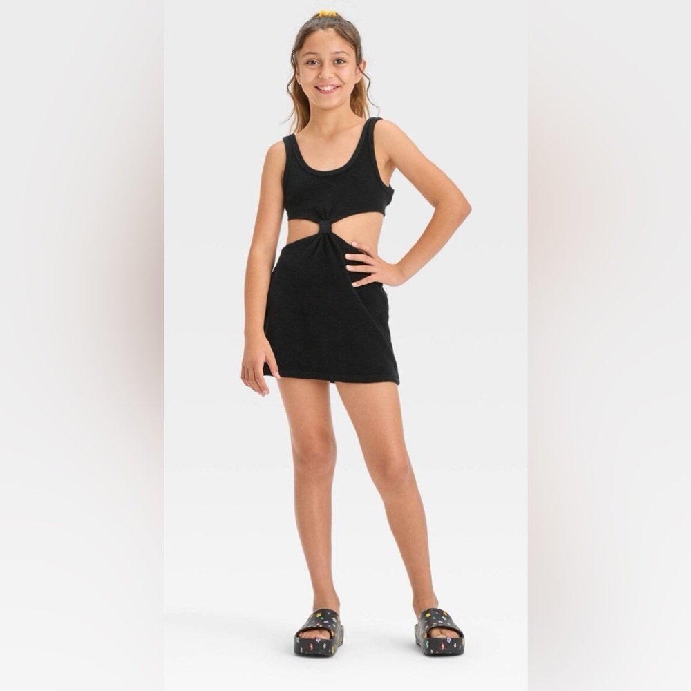 Art Class Terry Cloth Swimsuit Cover Up Dress Black Girls Size 8 NWT